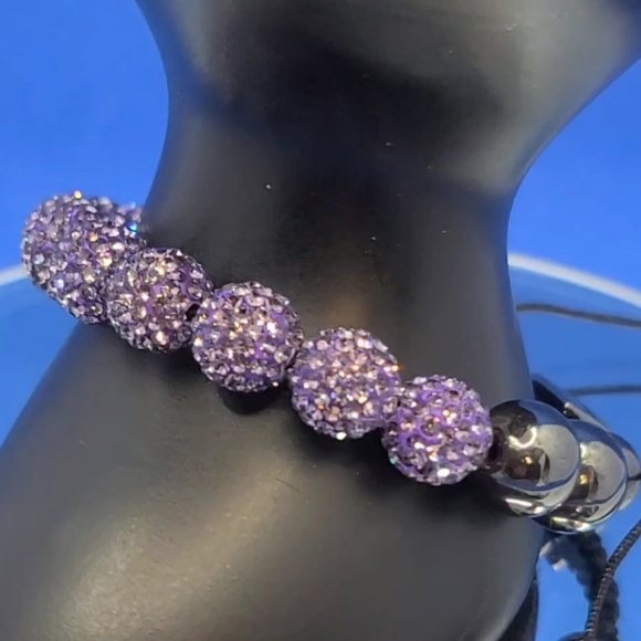 NEW Hematite & Amethyst Australian Crystal Shamballa Adjustable Beaded Bracelet - Picture 9 of 12